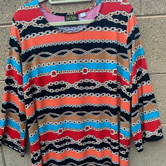 Bob Mackie Red, Black, Orange and Gold Chain Pattern Top Size XL Unique - Picture 1 of 10